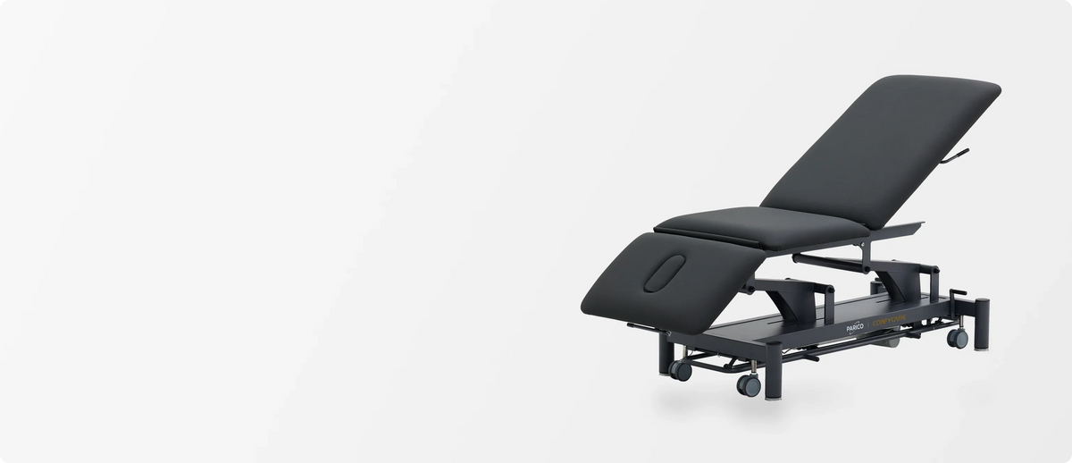 PARICO Coinfycare EL03PRO23 3-section electric treatment table, Graphite Grey frame, Black upholstery